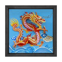 Ejderha Tablosu Siyah Ahşap Çerçeve - 30x30