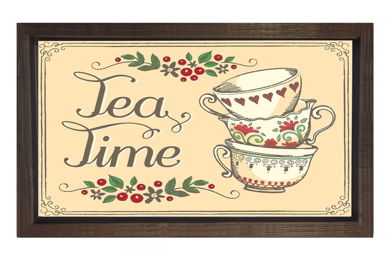 Çay Zamanı Dekoratif Vintage Tablosu Kahverengi Ahşap - 70x100