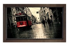 Kırmızı Tramvay ve Taksim 2 Tablosu Kahverengi Ahşap Çerçeve - 100x200