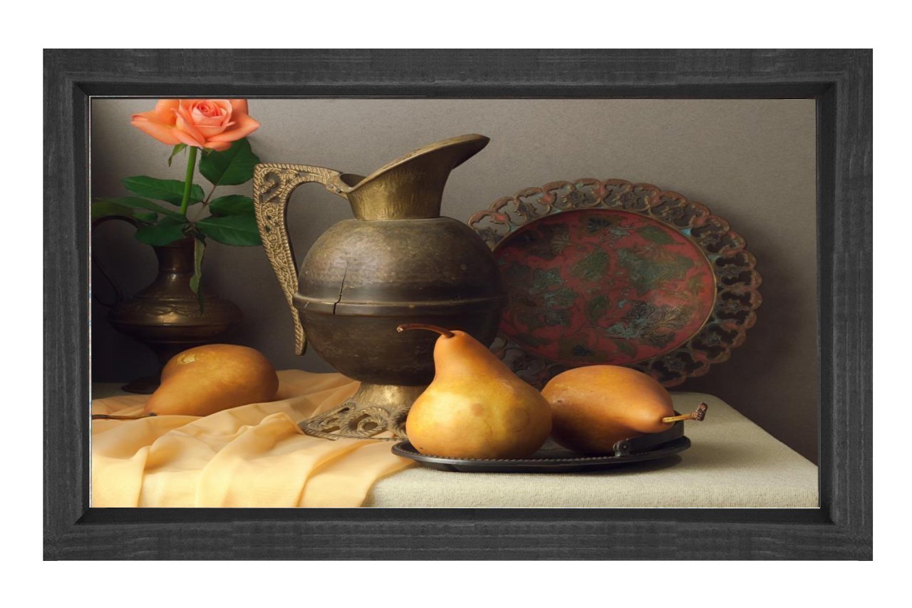 Vazoda Çiçek Natürmort Tablosu Siyah Ahşap - 40x60