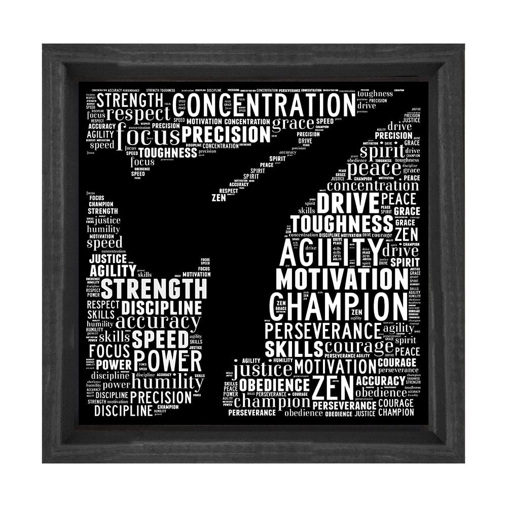 Bruce Lee Spor Tipografi Tablosu Siyah Ahşap Çerçeve - 30x30