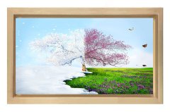 Kar Bahar Ağacı Tablosu Naturel Ahşap - 100x150