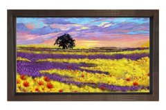 Çiçekli Bozkır Manzara Ağaç Tablosu Kahverengi Ahşap - 100x150