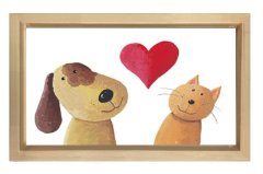 Kalpli Köpek ve Kedi Tablosu Naturel Ahşap Çerçeve - 70x100