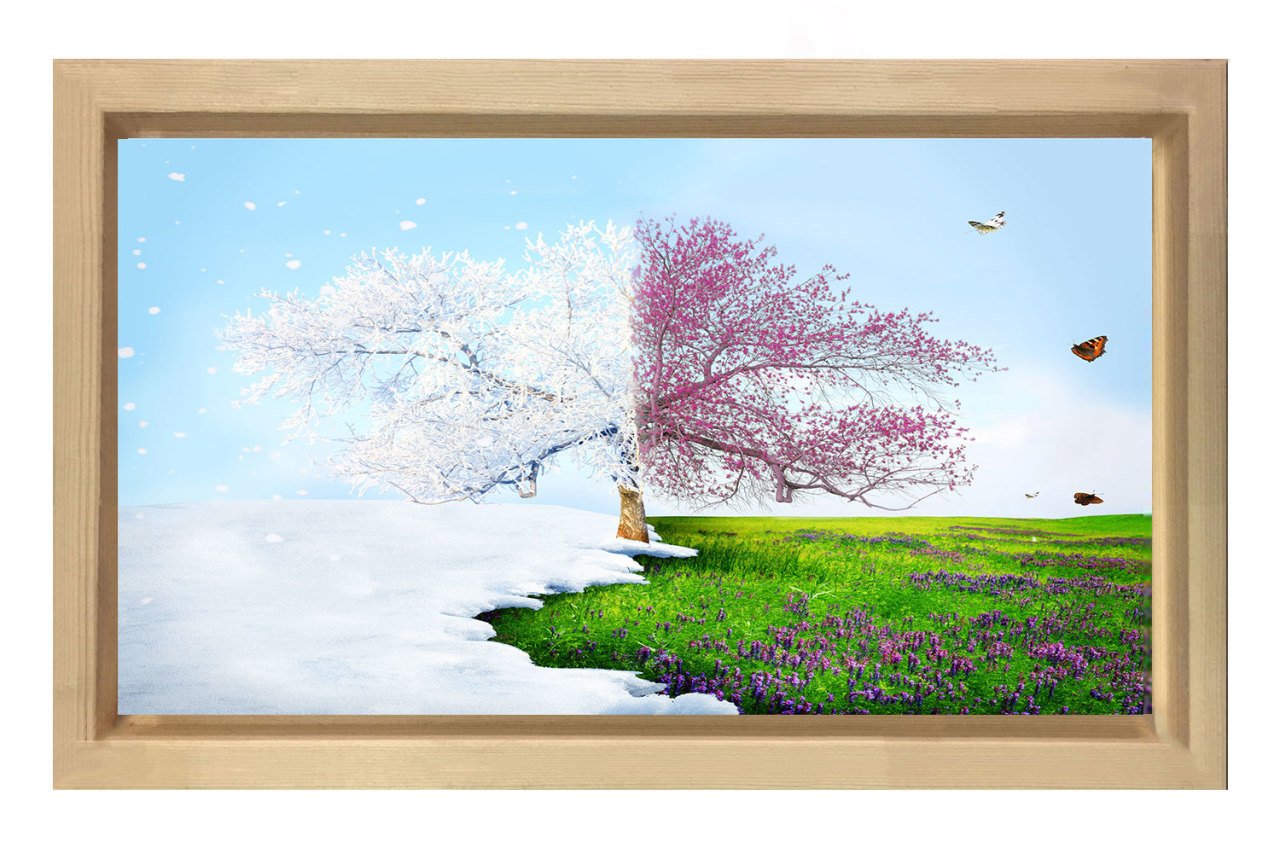 Kar Bahar Ağacı Tablosu Naturel Ahşap - 40x60
