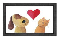 Kalpli Köpek ve Kedi Tablosu Siyah Ahşap Çerçeve - 100x200