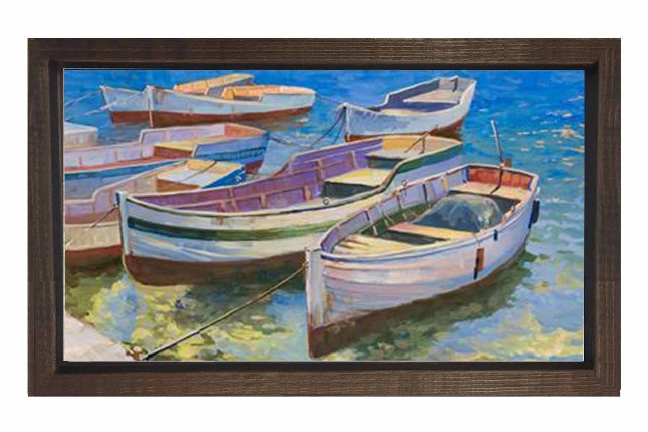 Kayıklar Reprödiksiyon Tablosu Kahverengi Ahşap Çerçeve - 40x60