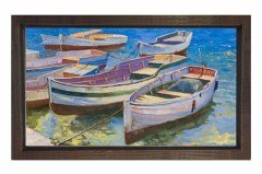 Kayıklar Reprödiksiyon Tablosu Kahverengi Ahşap Çerçeve - 40x60