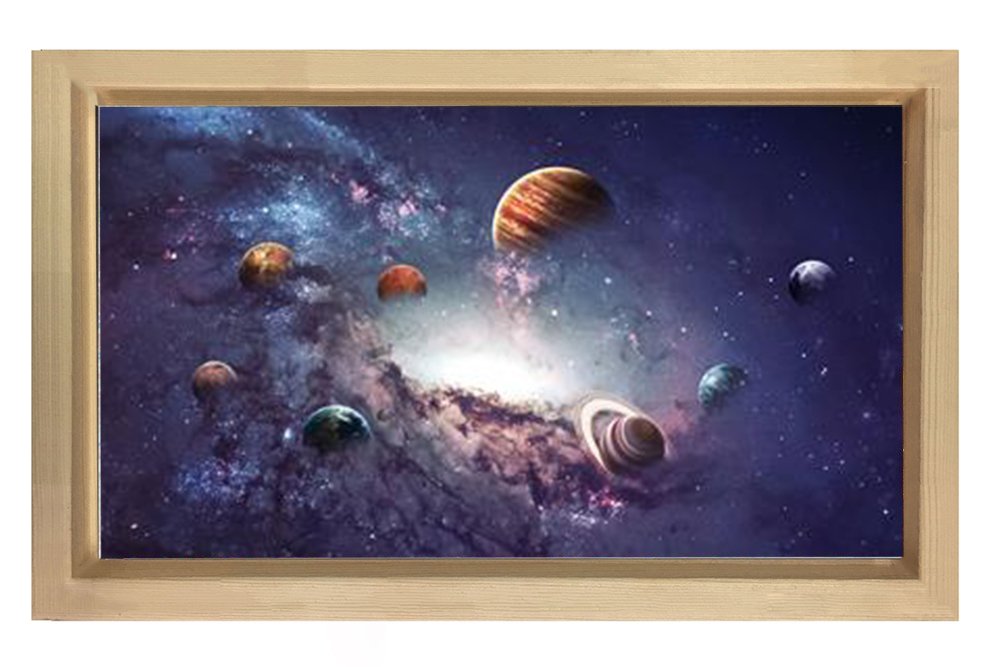 Evren ve Uzay Tablosu Naturel Ahşap Çerçeve - 50x90