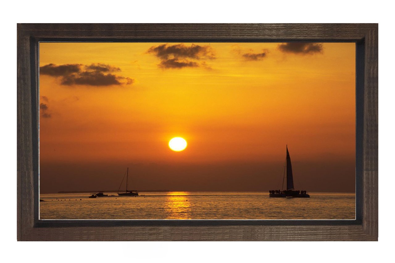 Güneş Batımı Ve Deniz Tablosu Kahverengi Ahşap Çerçeve - 50x70