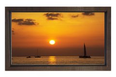 Güneş Batımı Ve Deniz Tablosu Kahverengi Ahşap Çerçeve - 50x70