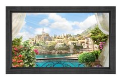 Çiçekli Balkon Manzarası Tablosu Siyah Ahşap - 50x70