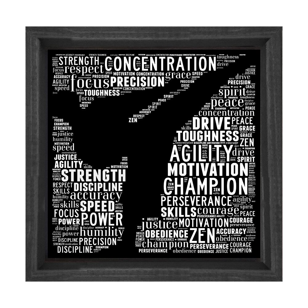 Bruce Lee Spor Tipografi Tablosu Siyah Ahşap Çerçeve - 100x100