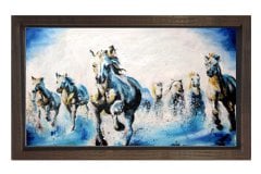 Beyaz Atlar Tablosu Kahverengi Ahşap Çerçeve - 40x60