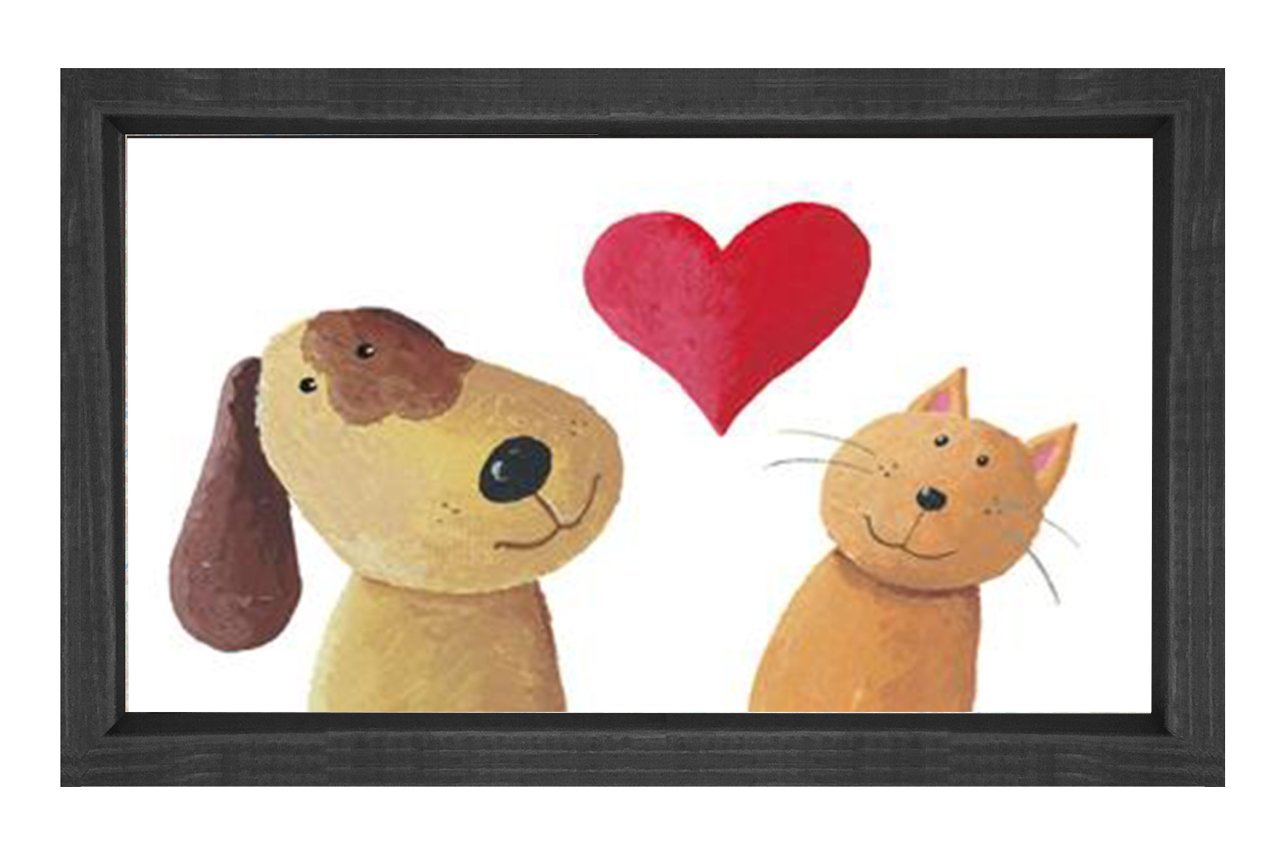 Kalpli Köpek ve Kedi Tablosu Siyah Ahşap Çerçeve - 50x90