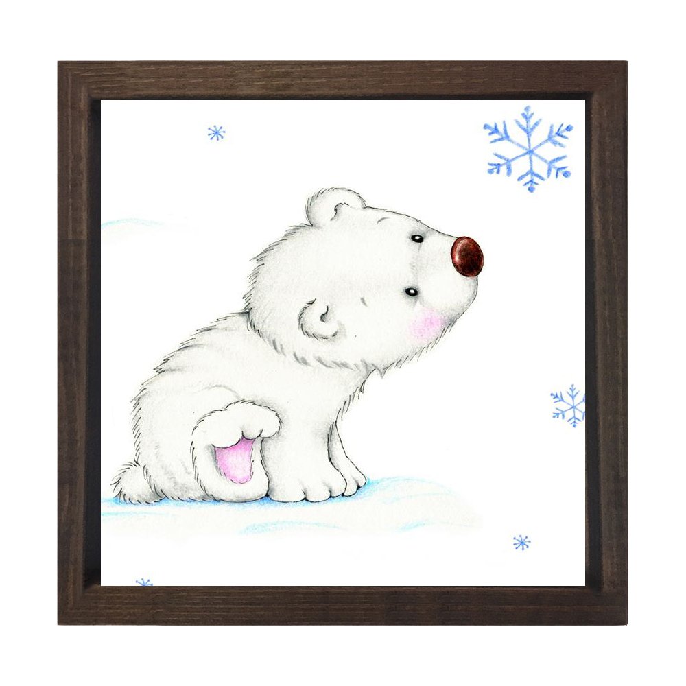 Ayıcık ve Kar Tanesi Tablosu Kahverengi Ahşap Çerçeve - 40x40