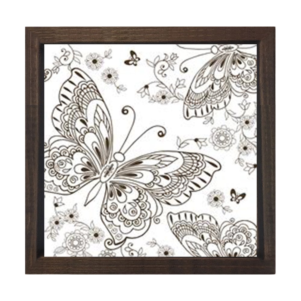 Kelebekler Boyama Tablo Tablosu Kahverengi Ahşap Çerçeve - 40x40