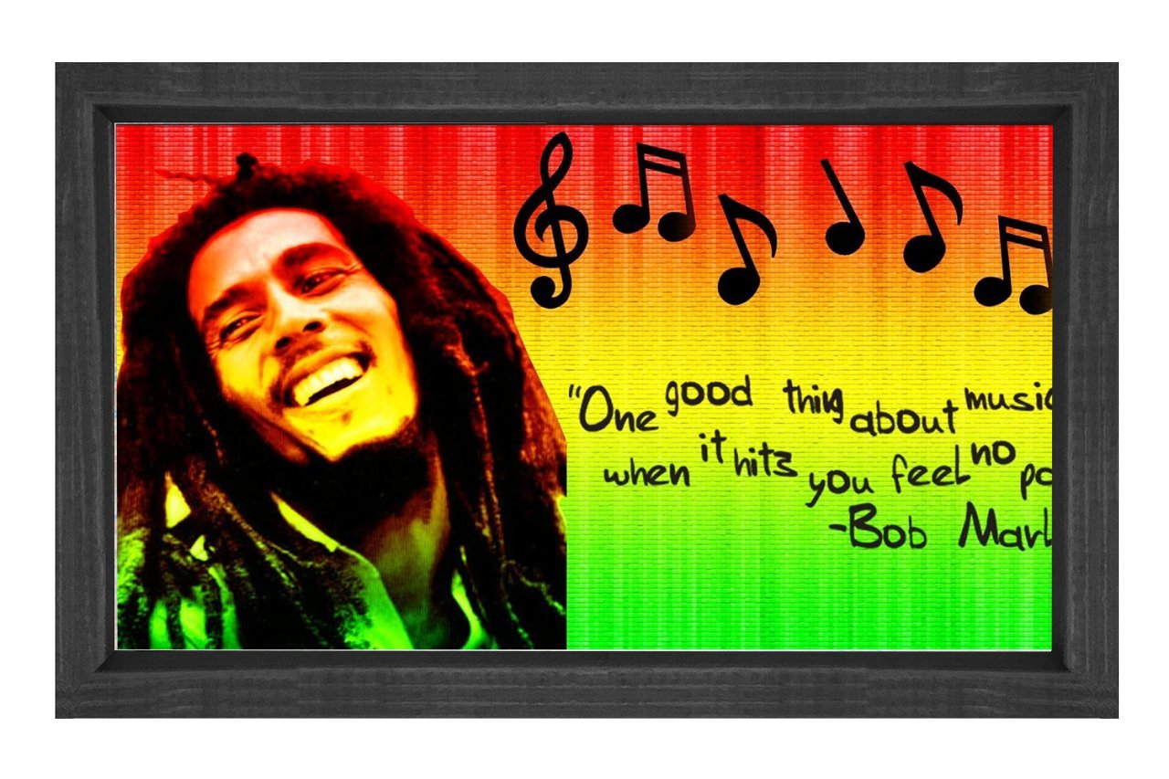 Bob Marley ve Sözü Tablosu Siyah Ahşap Çerçeve - 50x70