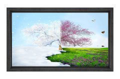 Kar Bahar Ağacı Tablosu Siyah Ahşap - 100x150