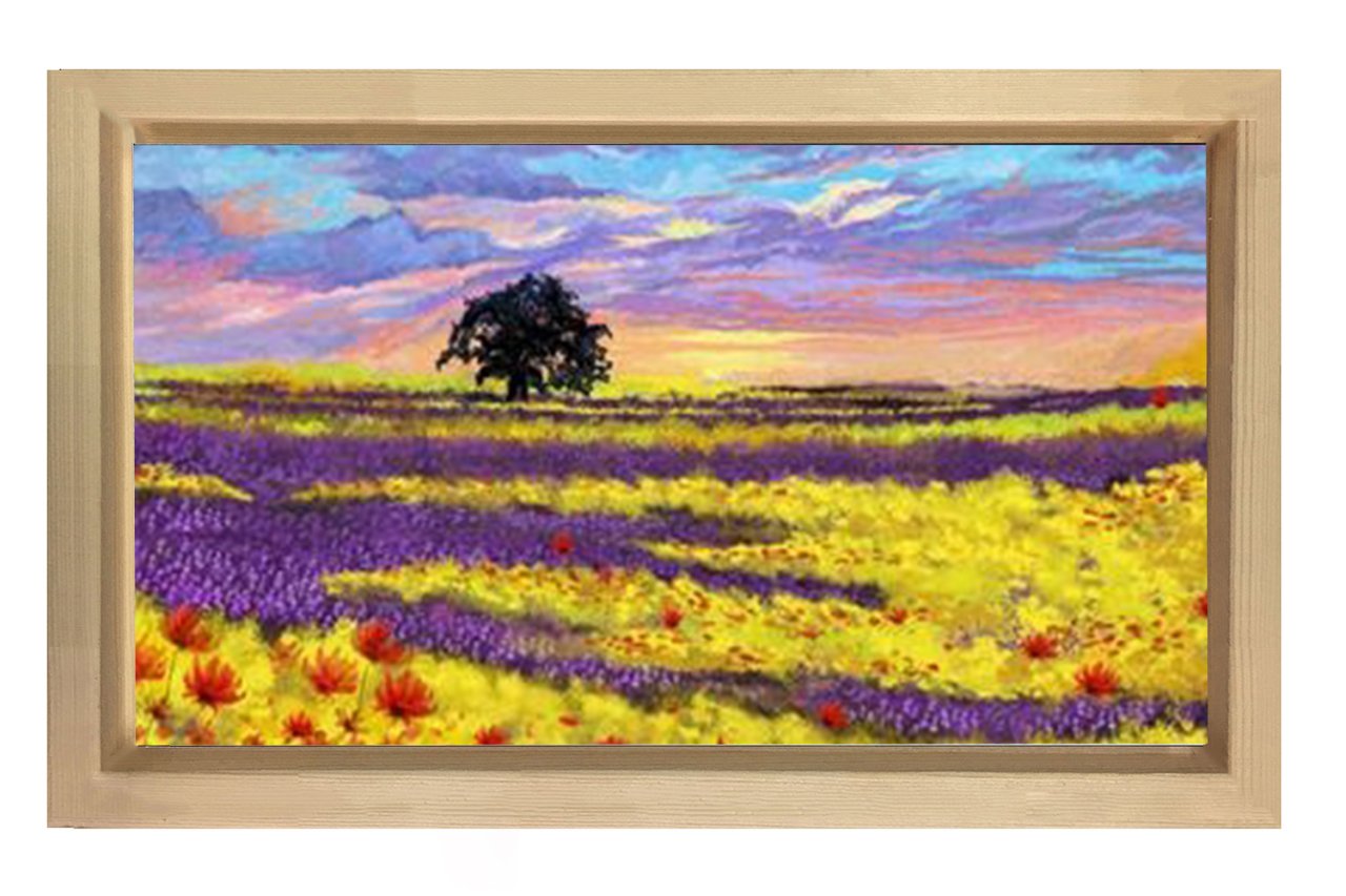 Çiçekli Bozkır Manzara Ağaç Tablosu Naturel Ahşap - 100x150