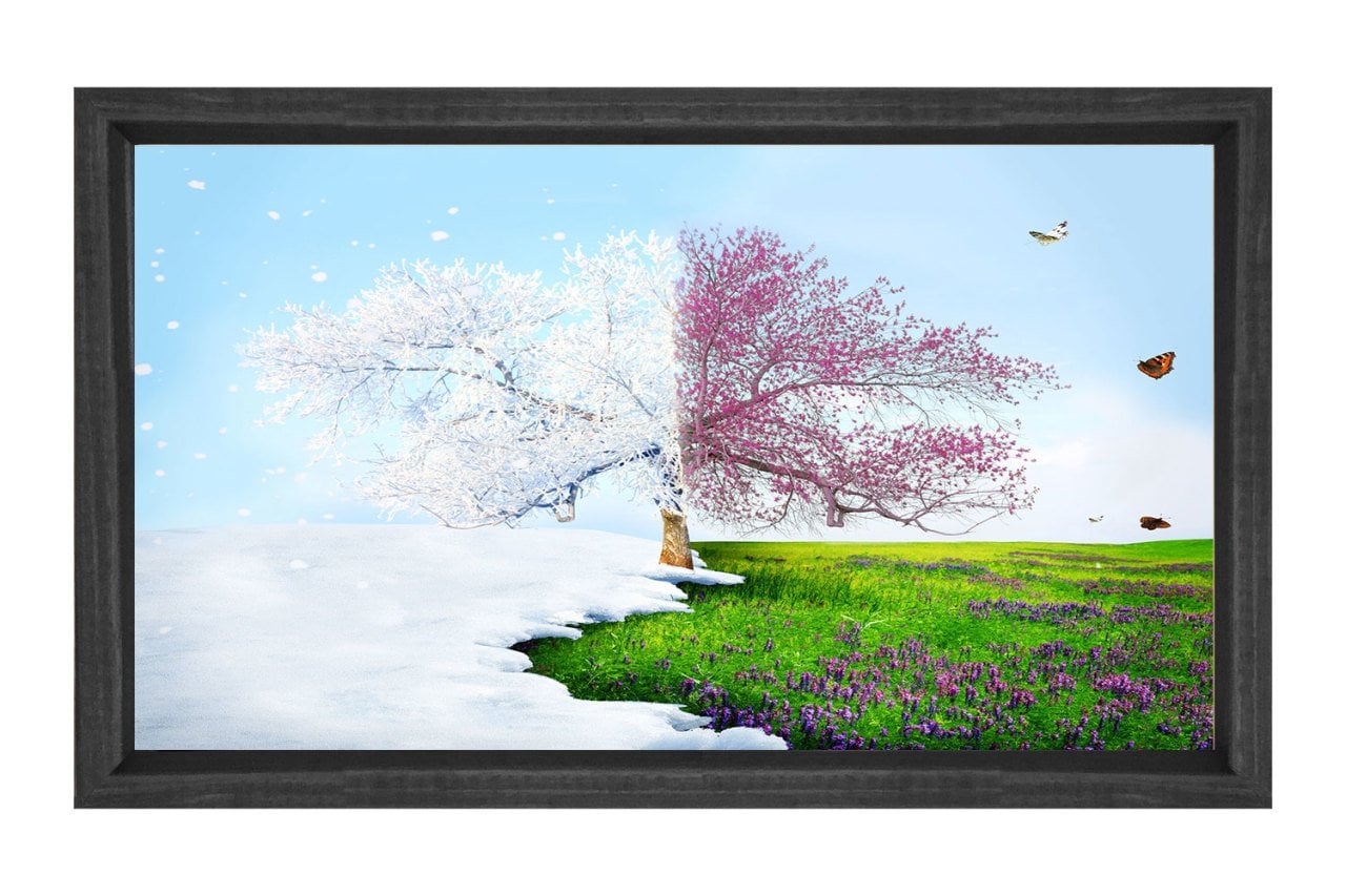 Kar Bahar Ağacı Tablosu Siyah Ahşap - 100x200