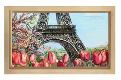 Eiffel Kulesi Gül Çiçekleri Tablosu Naturel Ahşap - 70x100