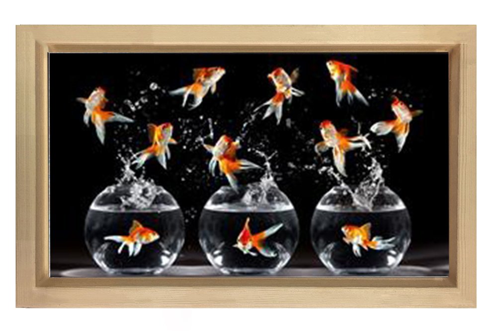 Zıplayan Japon Balıkları Tablosu Naturel Ahşap Çerçeve - 40x60