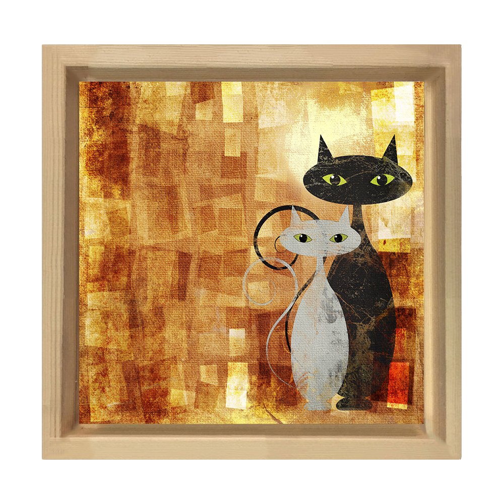 Mısır Kedisi Tablosu Naturel Ahşap Çerçeve - 70x70