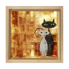 Mısır Kedisi Tablosu Naturel Ahşap Çerçeve - 70x70
