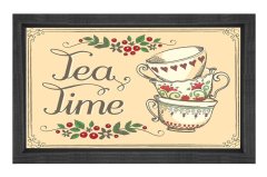 Çay Zamanı Dekoratif Vintage Tablosu Siyah Ahşap - 50x70
