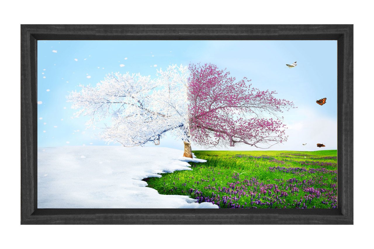 Kar Bahar Ağacı Tablosu Siyah Ahşap - 45x30