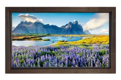 Çiçekli Nehir ve Dağ Manzara Tablosu Kahverengi Ahşap - 45x30