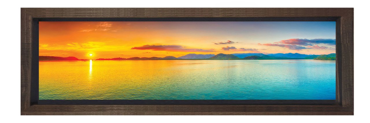 Gün Batımı Su Manzarası Tablosu Kahverengi Ahşap Çerçeve - 200x70