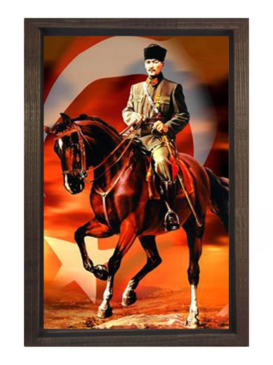 Atatürk Atın Üzerinde Tablosu Kahverengi Ahşap - 50x90