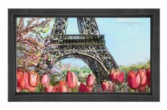 Eiffel Kulesi Gül Çiçekleri Tablosu Siyah Ahşap - 45x30