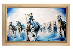 Beyaz Atlar Tablosu Naturel Ahşap Çerçeve - 40x60