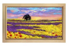 Çiçekli Bozkır Manzara Ağaç Tablosu Naturel Ahşap - 70x100