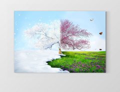 Kar Bahar Ağacı Tablosu Çerçevesiz - 100x150