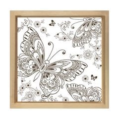 Kelebekler Boyama Tablo Tablosu Naturel Ahşap Çerçeve - 30x30