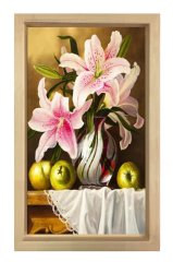 Vazoda Çiçek Natürmort Tablosu Naturel Ahşap - 50x70