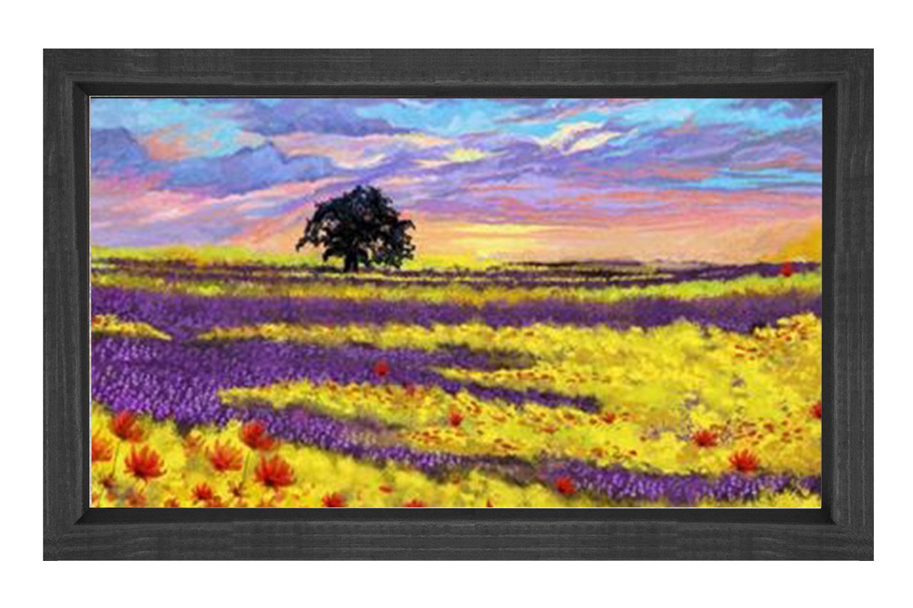 Çiçekli Bozkır Manzara Ağaç Tablosu Siyah Ahşap - 100x200