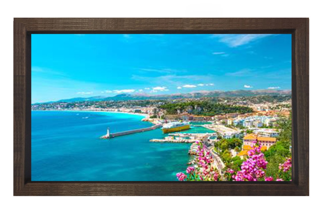 Evler ve Deniz Manzarası Tablosu Kahverengi Ahşap Çerçeve - 40x60