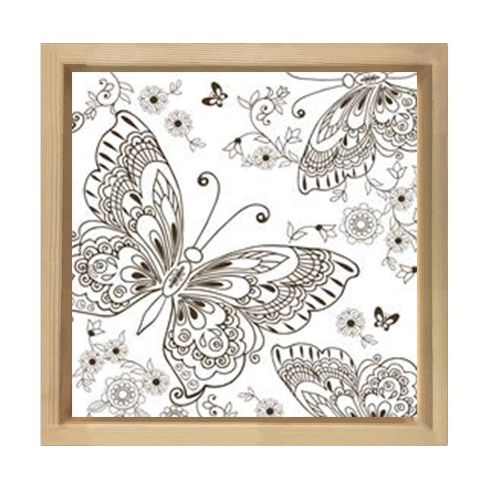 Kelebekler Boyama Tablo Tablosu Naturel Ahşap Çerçeve - 50x50