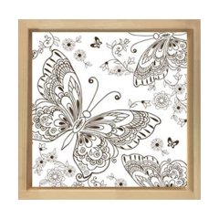 Kelebekler Boyama Tablo Tablosu Naturel Ahşap Çerçeve - 50x50