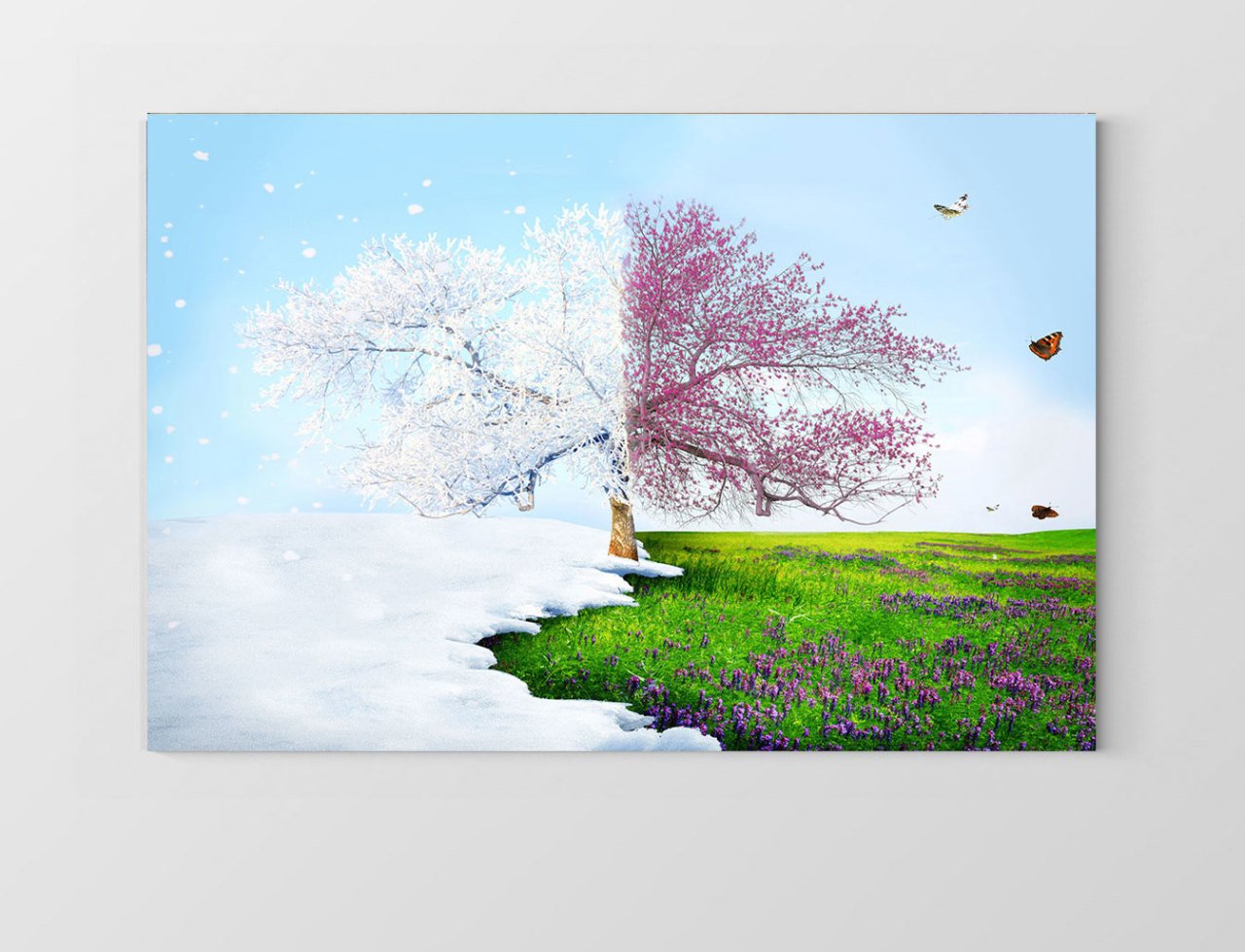 Kar Bahar Ağacı Tablosu Çerçevesiz - 45x30