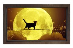 Ay Ve Kedi Tablosu Kahverengi Ahşap Çerçeve - 100x200