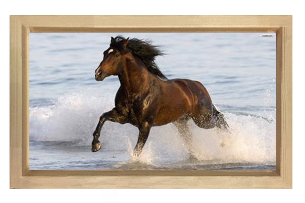 Suda Koşan Atlar Tablosu Naturel Ahşap Çerçeve - 40x60