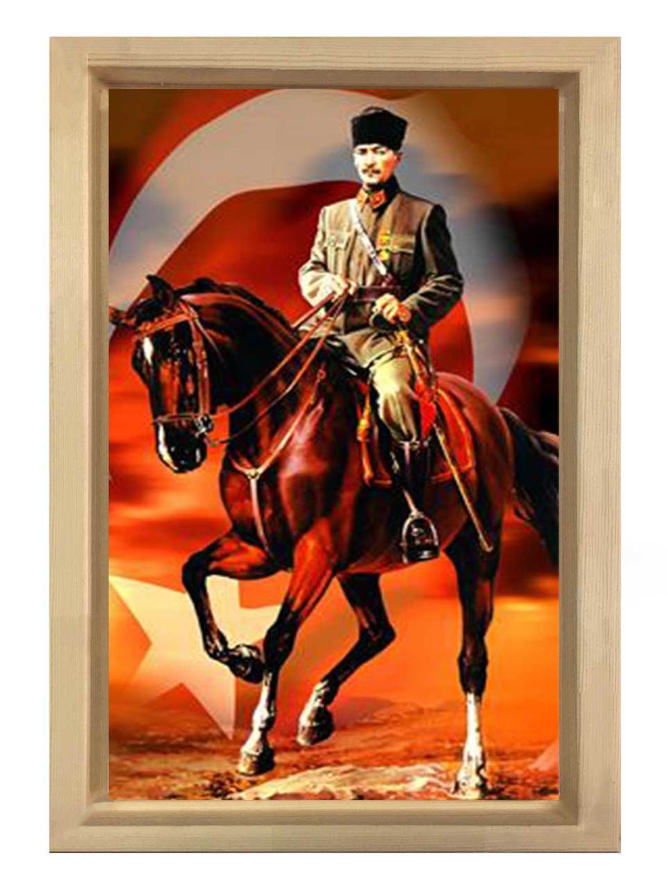 Atatürk Atın Üzerinde Tablosu Naturel Ahşap - 50x90