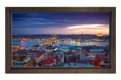 Galata Köprüsü ile Cami Silüetleri Tablosu Kahverengi Ahşap Çerçeve - 100x200