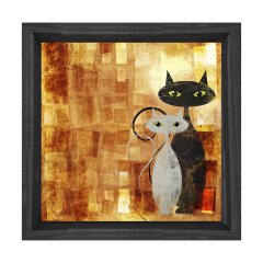 Mısır Kedisi Tablosu Siyah Ahşap Çerçeve - 80x80